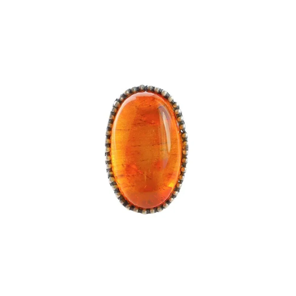 Medieval Baltic Amber Brutalist Ring in 925 Sterling Silver